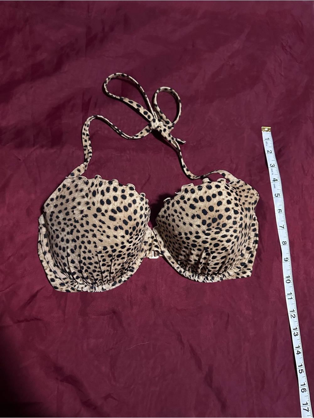 Shade & Shore Leopard Print Halter Bikini Top in tan and black